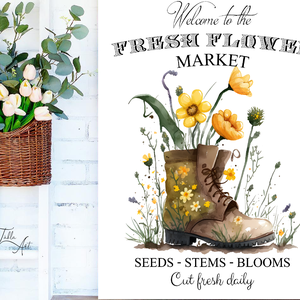 Fresh flower market - bakancs 40x30 cm tavaszi fa tábla - otthon & életmód - vallás - házi áldás - Meska.hu