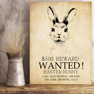 Wanted - Easter Bunny 40x30 cm tavaszi, húsvéti fa tábla, Otthon & Életmód, Vallás, Házi áldás, Famegmunkálás, Festett tárgyak, MESKA