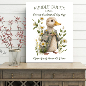 Puddle Duck's Diner 40x30 cm tavaszi vidám fa tábla, Otthon & Életmód, Vallás, Házi áldás, Famegmunkálás, Festett tárgyak, MESKA