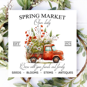 Spring market - piros autó - húsvéti, tavaszi vászonkép különböző méretben - otthon & életmód - dekoráció - kép & falikép - táblakép - Meska.hu