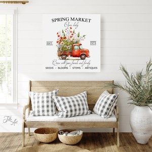 Spring market - piros autó - húsvéti, tavaszi vászonkép különböző méretben - otthon & életmód - dekoráció - kép & falikép - táblakép - Meska.hu