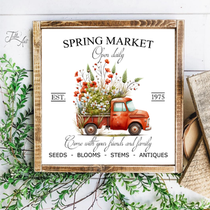 Spring market - piros autó - húsvéti, tavaszi vászonkép különböző méretben - otthon & életmód - dekoráció - kép & falikép - táblakép - Meska.hu