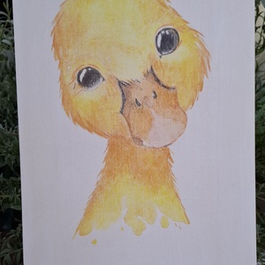 Kiskacsa ceruzarajz fa tábla 30x20 cm  - Meska.hu