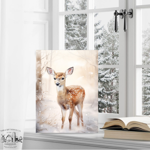 Őzike a hóban - téli, karácsonyi faldekoráció - vászonkép tekercs, 30x20 cm - Meska.hu
