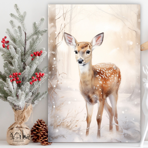 Őzike a hóban - téli, karácsonyi faldekoráció - vászonkép tekercs, 30x20 cm - otthon & életmód - dekoráció - kép & falikép - táblakép - Meska.hu