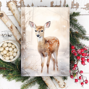 Őzike a hóban - téli, karácsonyi faldekoráció - vászonkép tekercs, 30x20 cm - otthon & életmód - dekoráció - kép & falikép - táblakép - Meska.hu