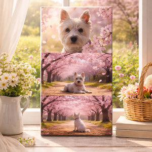 Tavaszi cseresznyevirágzás vászonkép kedvenceddel 50x28 cm  - otthon & életmód - dekoráció - kép & falikép - táblakép - Meska.hu