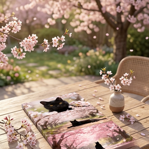 Tavaszi cseresznyevirágzás vászonkép kedvenceddel 50x28 cm  - otthon & életmód - dekoráció - kép & falikép - táblakép - Meska.hu