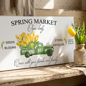 Spring market - sárga tulipánok 40x20 cm fa tábla vagy vászonkép különböző méretben, húsvét, tavasz, nyár - Meska.hu