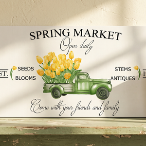 Spring market - sárga tulipánok 40x20 cm fa tábla vagy vászonkép különböző méretben, húsvét, tavasz, nyár - otthon & életmód - dekoráció - kép & falikép - táblakép - Meska.hu