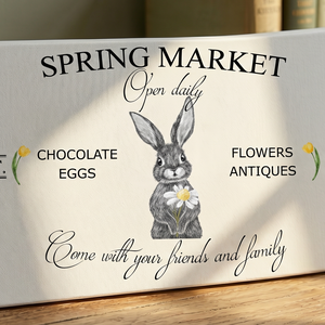 Spring market - nyuszi 40x20 cm fa tábla, húsvét - otthon & életmód - dekoráció - kép & falikép - táblakép - Meska.hu