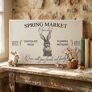 Spring market - nyuszi 40x20 cm fa tábla, húsvét - Meska.hu