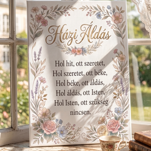 Házi áldás pasztell virágokkal - vászonkép különböző méretben - otthon & életmód - dekoráció - kép & falikép - táblakép - Meska.hu