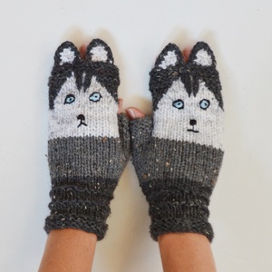 Husky kölyök - kötött unisex kézmelegítő husky kutya arccal. Jöhet a hideg és a tél! -  - Meska.hu