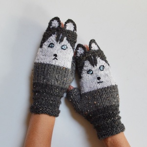 Husky kölyök - kötött unisex kézmelegítő husky kutya arccal. Jöhet a hideg és a tél! -  - Meska.hu