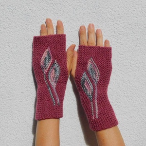 Kötött kézmelegítő - Bordó leveles - Meska.hu