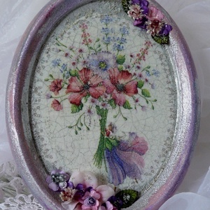 Virágangyal  ovális kép angyal és virág, Otthon & Életmód, Dekoráció, Fali és függő dekoráció, Falra akasztható dekor, Decoupage, transzfer és szalvétatechnika, Festészet, MESKA