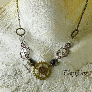 Steampunk  szett  ... nyaklánc és fülbevaló, trendi, extra, különleges, ipari romantika, design, Ékszer, Ékszerszett, Ékszerkészítés, MESKA