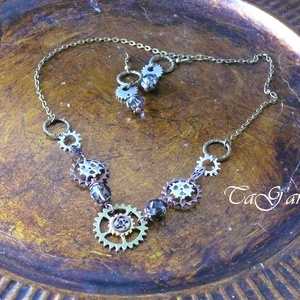 Steampunk  szett  ... nyaklánc és fülbevaló, trendi, extra, különleges, ipari romantika, design - ékszer - ékszerszett - Meska.hu