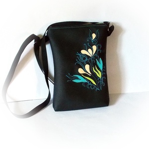 Tenger virágai- textilbőr táska hímzéssel, fekete, kék, zöld, beige -  - Meska.hu