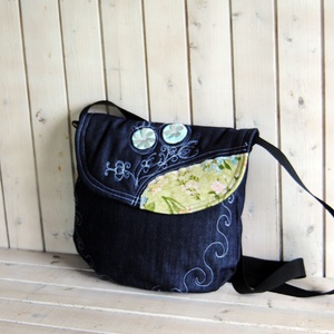 Kate sötétkék hímzett női farmer táska, válltáska - Meska.hu
