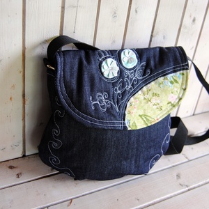 Kate sötétkék hímzett női farmer táska, válltáska - táska & tok - kézitáska & válltáska - válltáska - Meska.hu