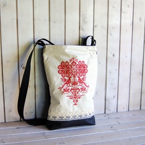 Victoria hímzett táska, piros madaras táska - táska & tok - kézitáska & válltáska - válltáska - Meska.hu