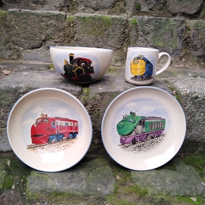 Vonatos készlet - otthon & életmód - konyhafelszerelés, tálalás - tálalás - tányér & étkészlet - Meska.hu