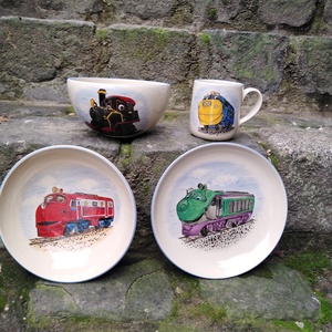 Vonatos készlet - otthon & életmód - konyhafelszerelés, tálalás - tálalás - tányér & étkészlet - Meska.hu