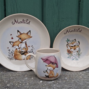 Rókacsaládos szett - otthon & életmód - konyhafelszerelés, tálalás - tálalás - tányér & étkészlet - Meska.hu