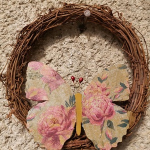 Pillangós ajtódísz ajtókopogtató tavaszi hangulatban, Otthon & Életmód, Dekoráció, Ajtódísz & Kopogtató, Decoupage, transzfer és szalvétatechnika, MESKA