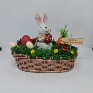 Húsvéti nyuszi pöttyös tojással kosárban, Otthon & Lakás, Dekoráció, Asztal és polc dekoráció, Asztaldísz, Mindenmás, Meska