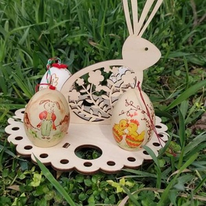 Húsvéti nyuszis tojastartó, fészek 8db tojásnak, Otthon & Lakás, Dekoráció, Asztal és polc dekoráció, Asztaldísz, Gravírozás, pirográfia, MESKA