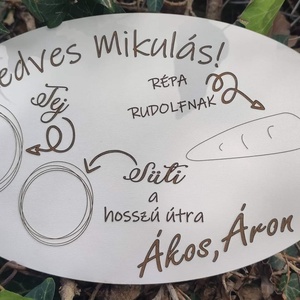 Mikulás tálca, Mikulás váró, Karácsony, Mikulás, Mikulás beltéri dekoráció, Gravírozás, pirográfia, Festett tárgyak, MESKA