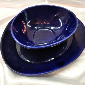 Lapos és mély tányér szett kék színű - Meska.hu