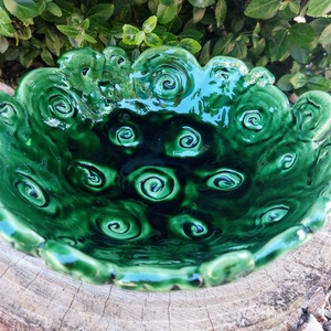 Zöld színű csiga tál, szervírozó tál, gyümölcstál  - esküvő - dekoráció - tálalás - Meska.hu