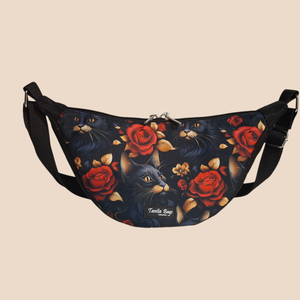  Rózsás-macskás oldaltáska, Táska & Tok, Kézitáska & válltáska, Vállon átvethető táska, Varrás, MESKA