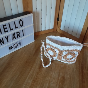 Nagyikockás horgolt raffia neszesszer - táska & tok - neszesszer - Meska.hu