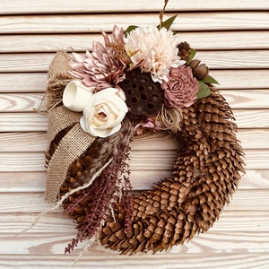 Toboz ősz ajtódísz, koszorú , 20 cm., Otthon & Életmód, Vallás, Temetkezési tárgy, Sírdísz, kegyeleti dísz, Virágkötés, MESKA