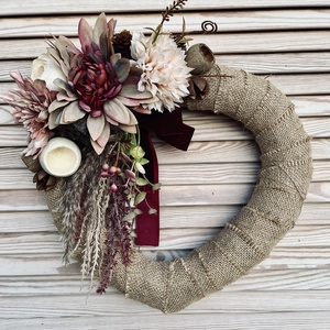 Szív alakú őszi ajtódísz, koszorú , 30 cm, Otthon & Életmód, Vallás, Temetkezési tárgy, Sírdísz, kegyeleti dísz, Virágkötés, MESKA