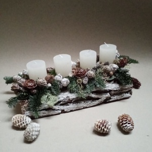 Fatörzs adventi asztaldísz, dekoráció, Karácsony, Adventi díszek, Adventi koszorú, Virágkötés, MESKA