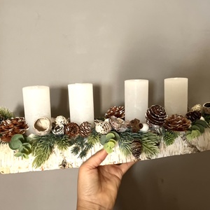 Nyirfa asztaldísz adventi dísz - karácsony - adventi díszek - adventi koszorú - Meska.hu