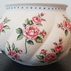 Rózsás Shabby chic váza, kaspó - Meska.hu