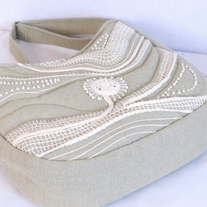Táska, lentáska, szövet táska, natur, natural, homok, beige, nyers, egyedi, hímzett, designer - táska & tok - kézitáska & válltáska - vállon átvethető táska - Meska.hu