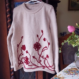 Kézzel kötött alpaka pulóver kézi hímzéssel. Nagy méretek L-XL, Ruha & Divat, Női ruha, Pulóver, Kötés, MESKA