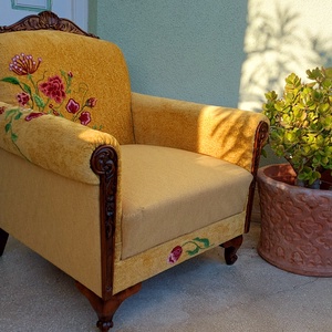 Vintage fotel, rokokó stílusban, felújítva, kézi hímzéssel - otthon & életmód - bútor - szék & fotel - Meska.hu