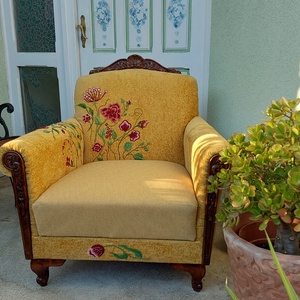 Vintage fotel, rokokó stílusban, felújítva, kézi hímzéssel - otthon & életmód - bútor - szék & fotel - Meska.hu