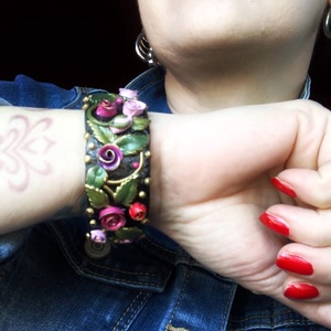 Antik hatású rózsás karkötő  - ékszer - karkötő - széles karkötő - Meska.hu