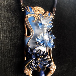 Kék virágos Art Nouveau nyaklánc - ékszer - nyaklánc - medálos nyaklánc - Meska.hu