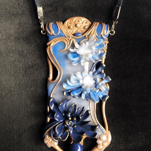 Kék virágos Art Nouveau nyaklánc - Meska.hu